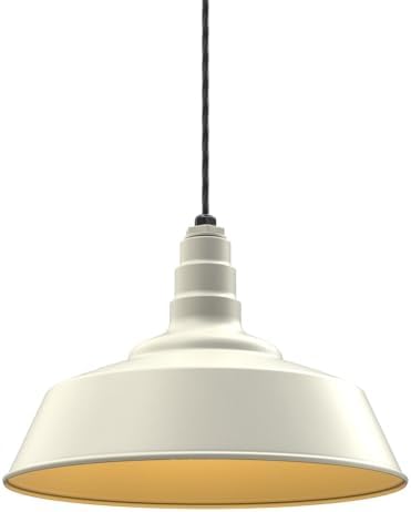 20 Inch Industrial Steel Pendant Light, Cream/Brass