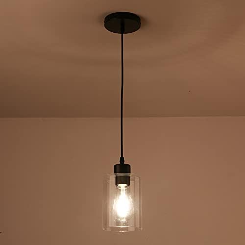 Modern Clear Glass Cylinder Pendant Light, 2 Pack