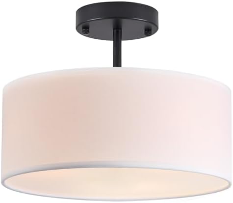 Bargeni 13" Black Drum Semi Flush Mount Ceiling Light