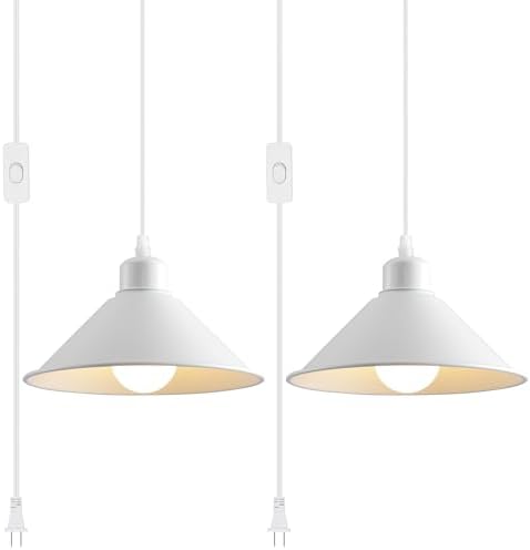 8.2IN 2 Pack White Plug-in Pendant Lights