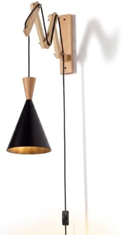Wooden Scissor Swing Arm Plug-in Wall Sconce, Black