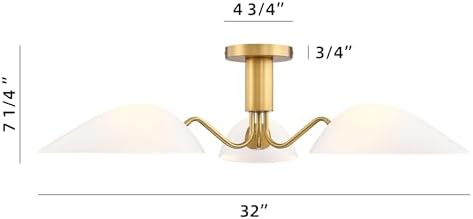 MEXO Modern Gold 3-Light Semi Flush Mount Ceiling Light