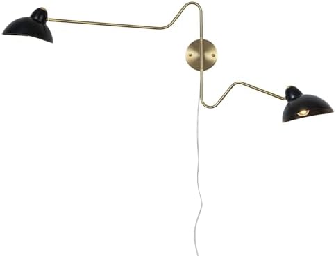 Black and Gold 2-Light Swing Arm Wall Sconce