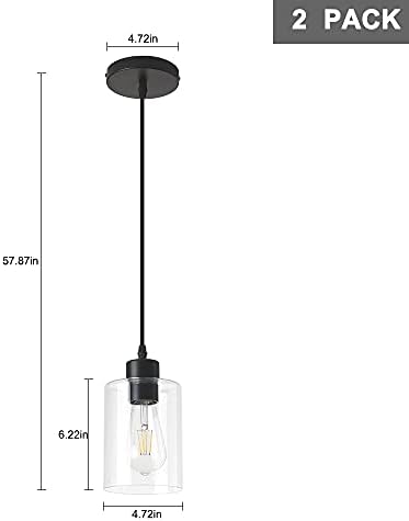 Modern Clear Glass Cylinder Pendant Light, 2 Pack