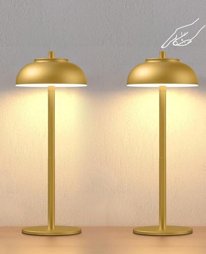 2 Pack Cordless Rechargeable LED Table Lamps, Gold