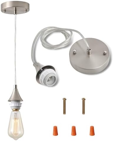 Vintage Brushed Nickel Pendant Light Kit, E26 Socket