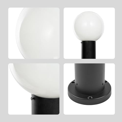 35.5" Black Outdoor Bollard Light, Opal Glass Globe
