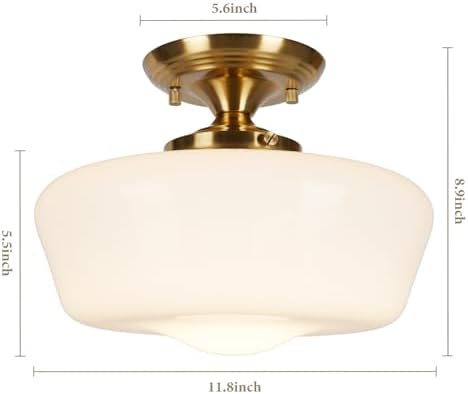 Schoolhouse Style 12" Gold Semi Flush Mount Ceiling Light