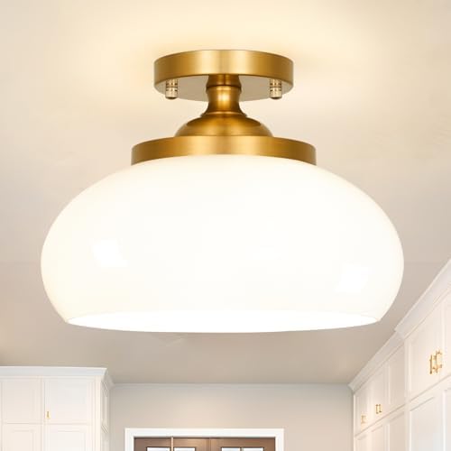 Mid-Century Gold 12 Inch 3-Light Semi Flush Mount Ceiling Light