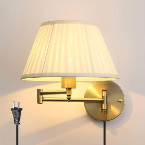 Bronze Swing Arm Wall Sconce, Fabric Shade
