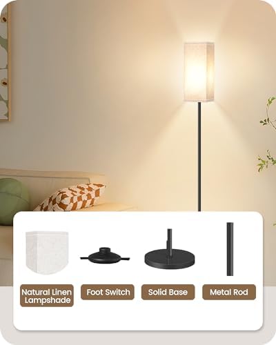 64.6" Modern Floor Lamp with Foot Switch, Black and Beige