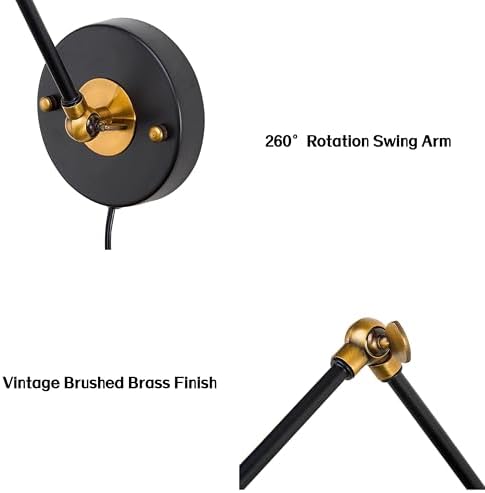 LALUZ Black Swing Arm Wall Sconces, 2 Pack