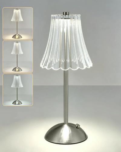 Satin Nickel Rechargeable Cordless Touch Table Lamp, 3 Colors