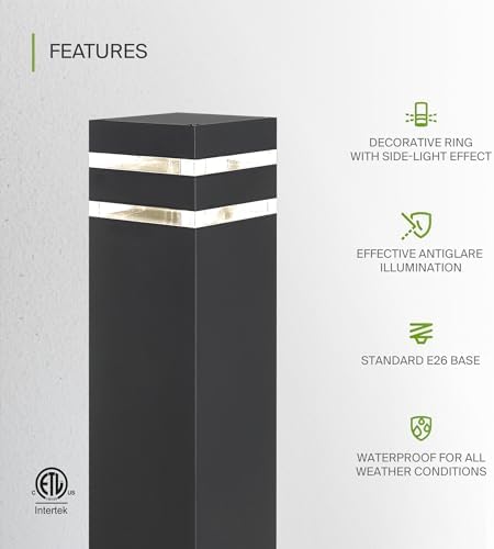 ASD 12" Square Outdoor Bollard Light, Black