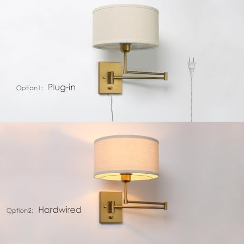 Vintage Linen Fabric Plug-in Wall Sconce