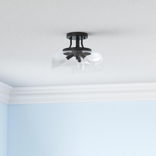 Industrial Semi Flush Mount Ceiling Light, Clear Glass