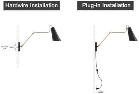 KSANA Modern Swing Arm Wall Lamp, Black and Gold