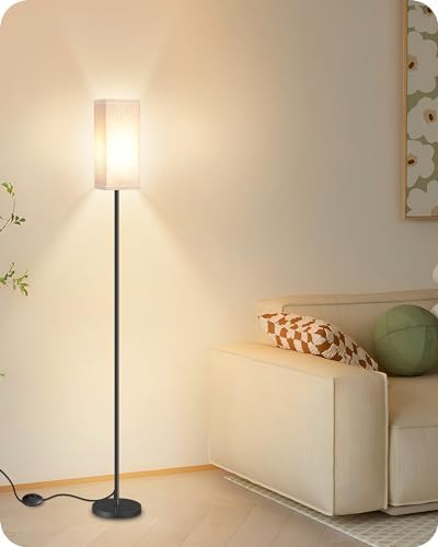 64.6" Modern Floor Lamp with Foot Switch, Black and Beige