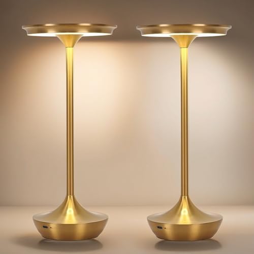 2 Pack LED Rechargeable Cordless Table Lamps, 6000mAh, Gold