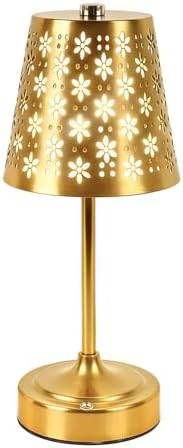 Cordless Table Lamp with Floral Cutout Shade, Gold