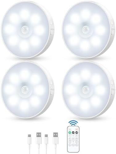 Motion Sensor Puck Lights, Cool White, 4-Pack