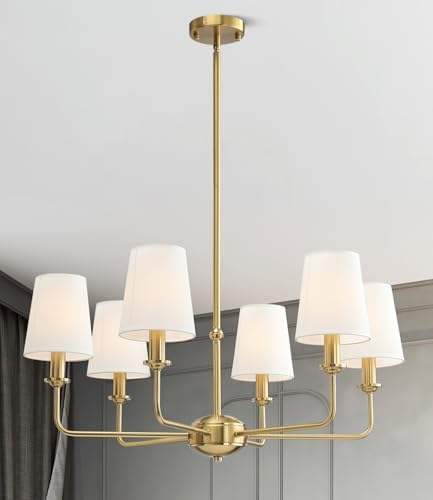 6-Light Brushed Gold Chandelier, Fabric Shades