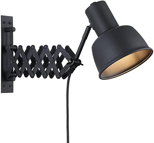 COSYLUX Industrial Plug-in Swing Arm Wall Sconce, Black