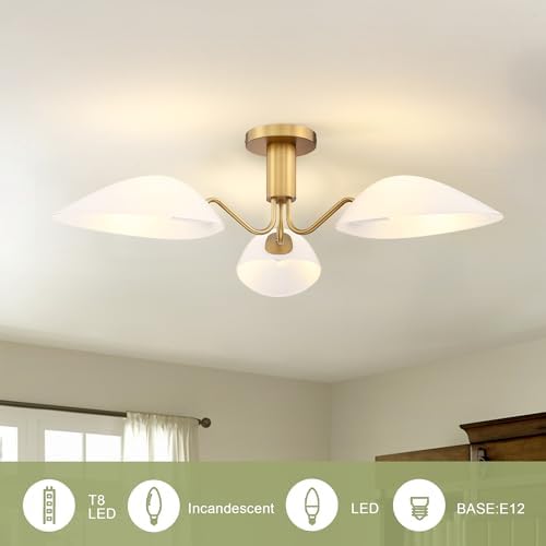 MEXO Modern Gold 3-Light Semi Flush Mount Ceiling Light