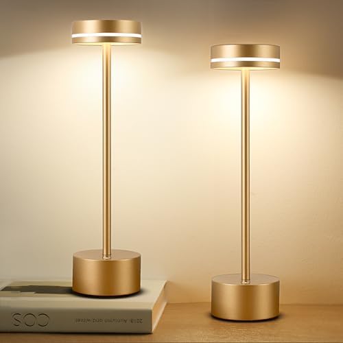 LED Cordless Table Lamp, 2 Pack, Champagne Gold