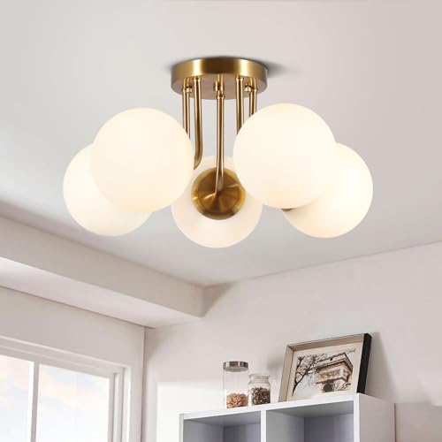 Bektas 5-Light Semi Flush Mount Ceiling Light, Brushed Gold