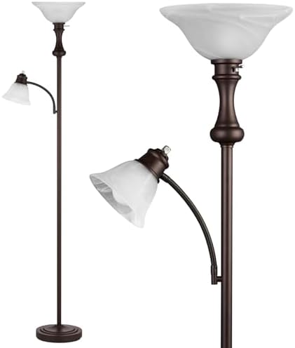 Torchiere Brown Floor Lamp with Adjustable Reading Lamp, 71IN