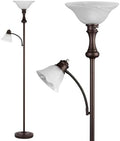 Torchiere Brown Floor Lamp with Adjustable Reading Lamp, 71IN