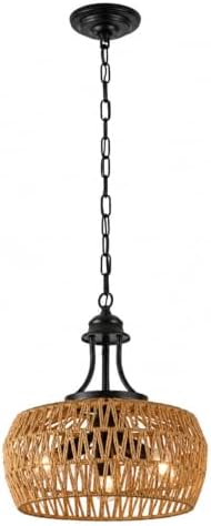 12.6-Inch 3-Light Rattan Chandelier