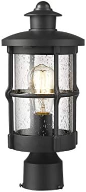 Outdoor Post Light, Black Finish, Seeded Glass
