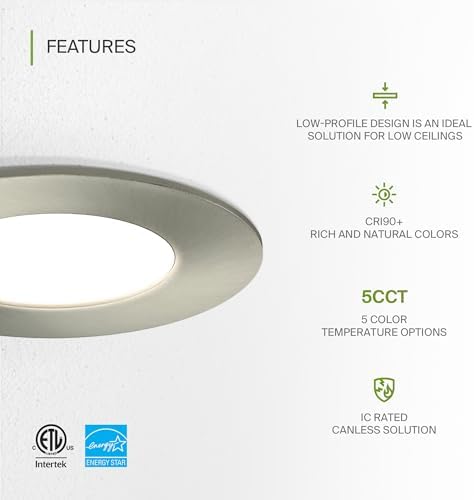 ASD 6 Pack 3 Inch LED Recessed Light 6W, 5 CCT 2700K-5000K CRI90+, IC