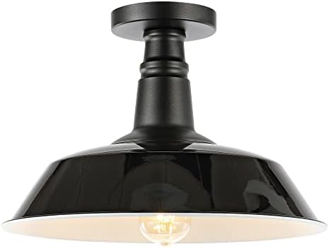 JONATHAN Y Camila 14" Industrial Semi Flush Mount, Black/White