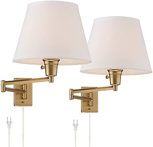 Warm Gold Plug-in Swing Arm Wall Lamps, Set of 2