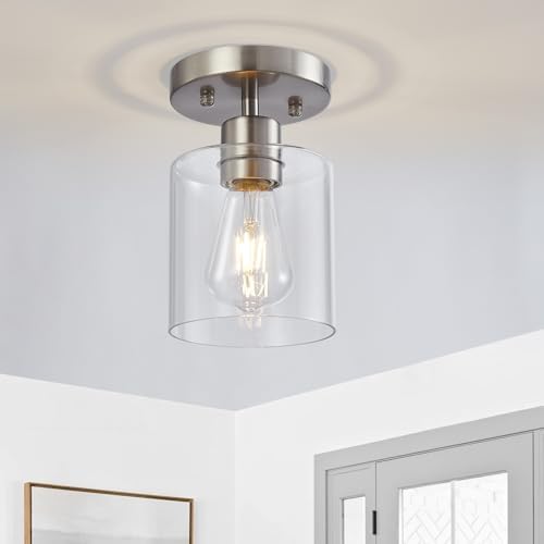 1-Light Brushed Nickel Semi Flush Mount Ceiling Light
