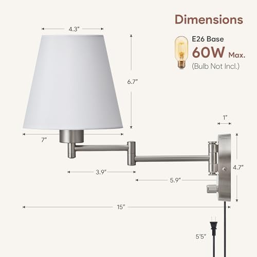 VONLUCE Swing Arm Wall Sconces, Set of 2, Nickel