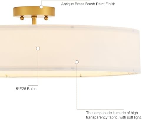 VILUXY 24" 5-Light Semi-Flush Mount Ceiling Light