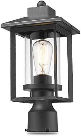 Black Outdoor Post Light with Clear Glass Shade