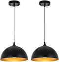Farmhouse Dome Pendant Light, Black and Gold, 2-Pack