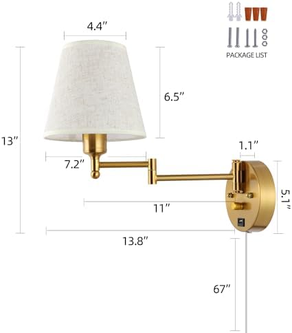 Gold Swing Arm Wall Sconce with USB