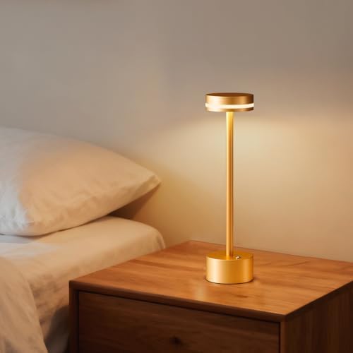 Rechargeable Cordless Table Lamp, Gold, Dimmable