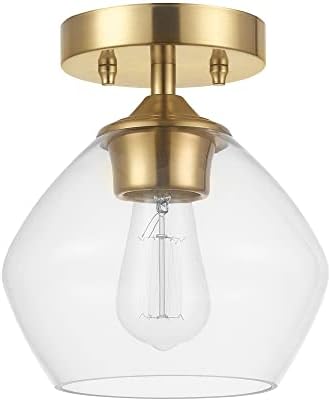 1-Light Semi-Flush Mount Ceiling Light, Clear Glass Shade