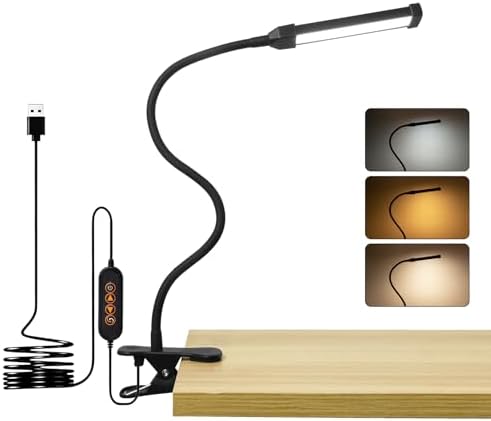 Gooseneck Clip Light 3 Color Dimmable Clamp Desk Lamp