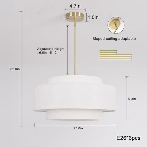 23.62" 6-Light Linen Drum Chandelier