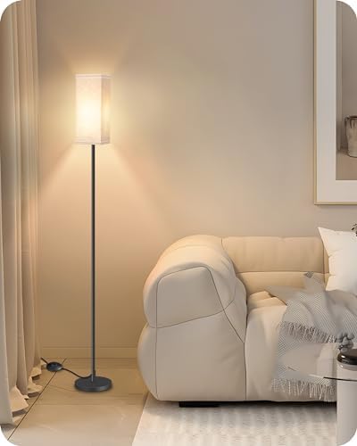 64.6" Modern Floor Lamp with Foot Switch, Black and Beige