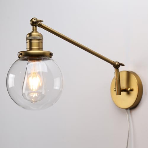 PERMO Plug-In Swing Arm Wall Sconce, 5.9" Glass Shade