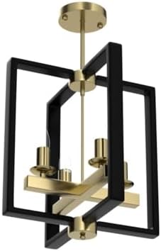 4-Light Black and Champagne Gold Lantern Chandelier